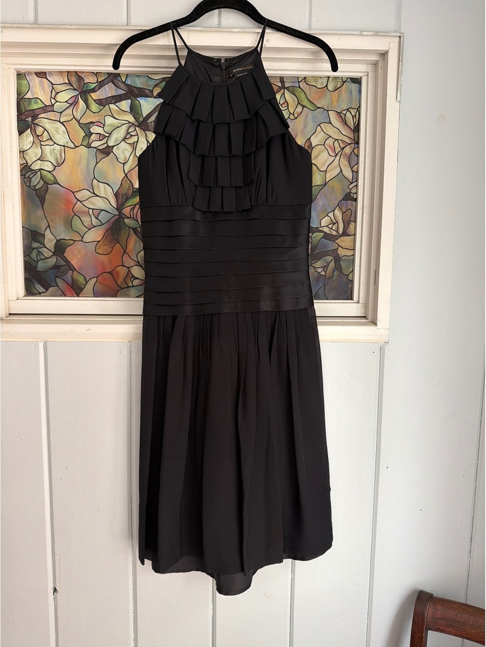BCBGMAXAZRIA Black Ruffled Sleeveless silk Dress Size 4